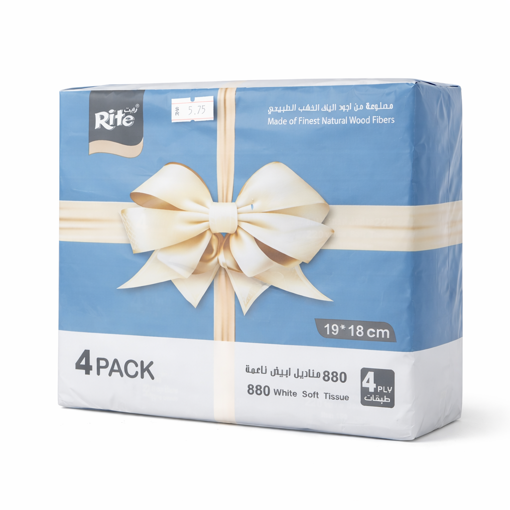 Rite Facial Tissues – 4 Ply | 220×4 Packs (880 Sheets) | Model 11819