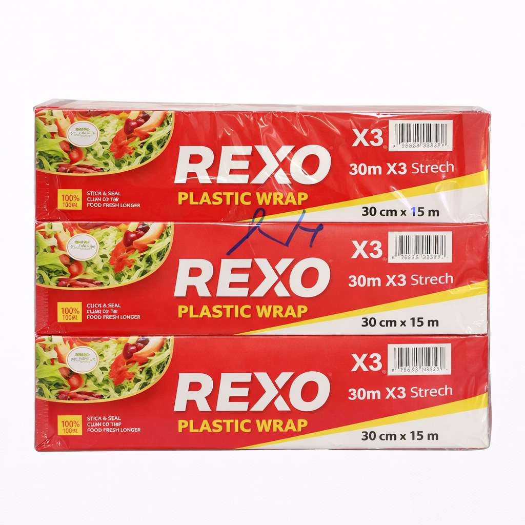 Rexo Economy Plastic Wrap Roll – 30 cm × 50 m  – Bundle of 3 Rolls