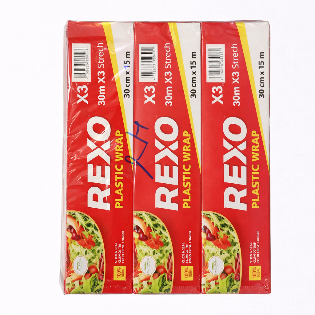 Rexo Economy Plastic Wrap Roll – 30 cm × 50 m  – Bundle of 3 Rolls