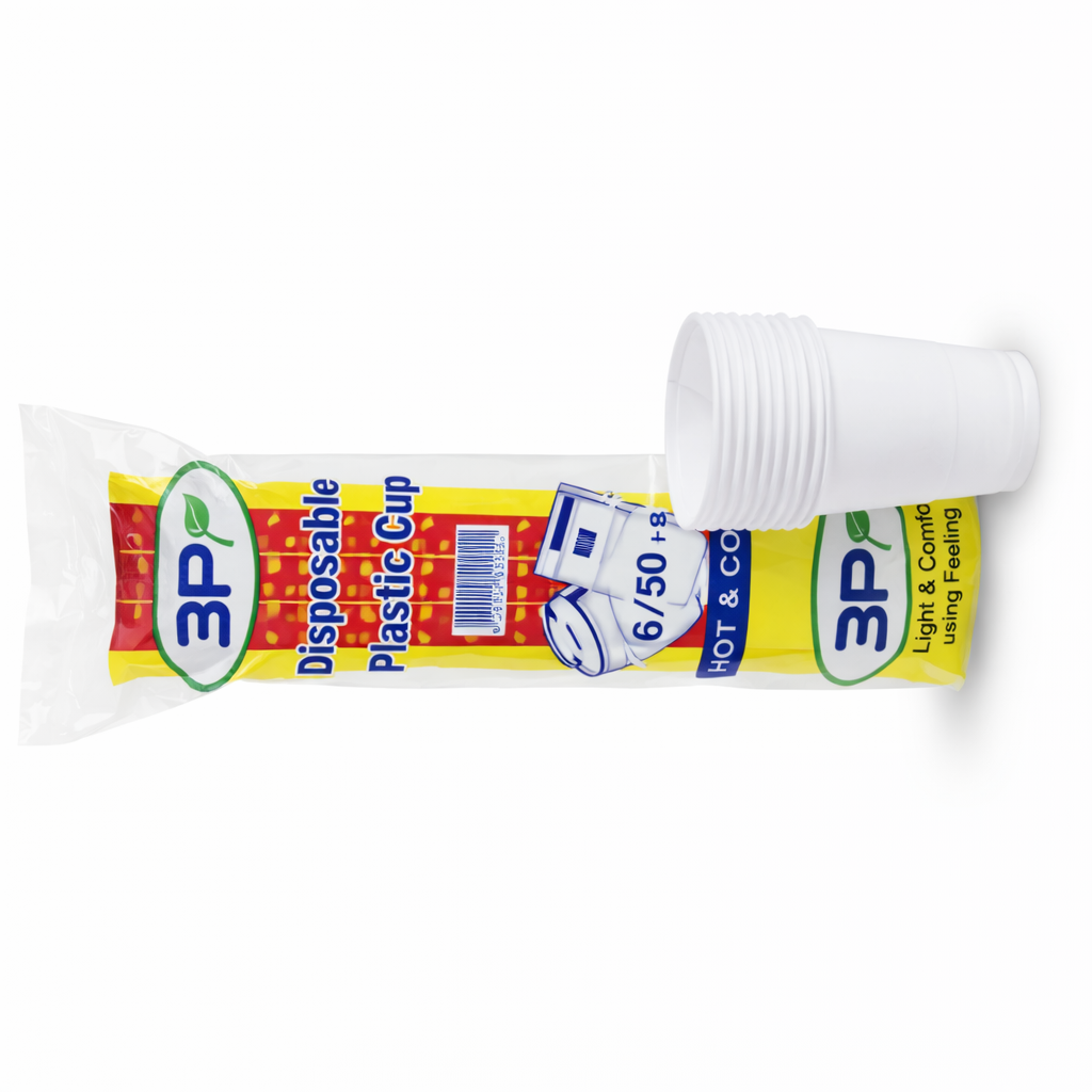 3B Plastic Water Cups White + Clear – Pack of 20