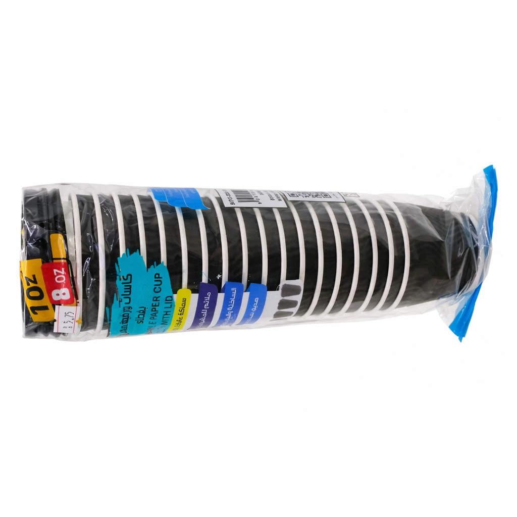 Rite Black Heavy-Duty Paper Cups 8oz with Lids – Model 22-124