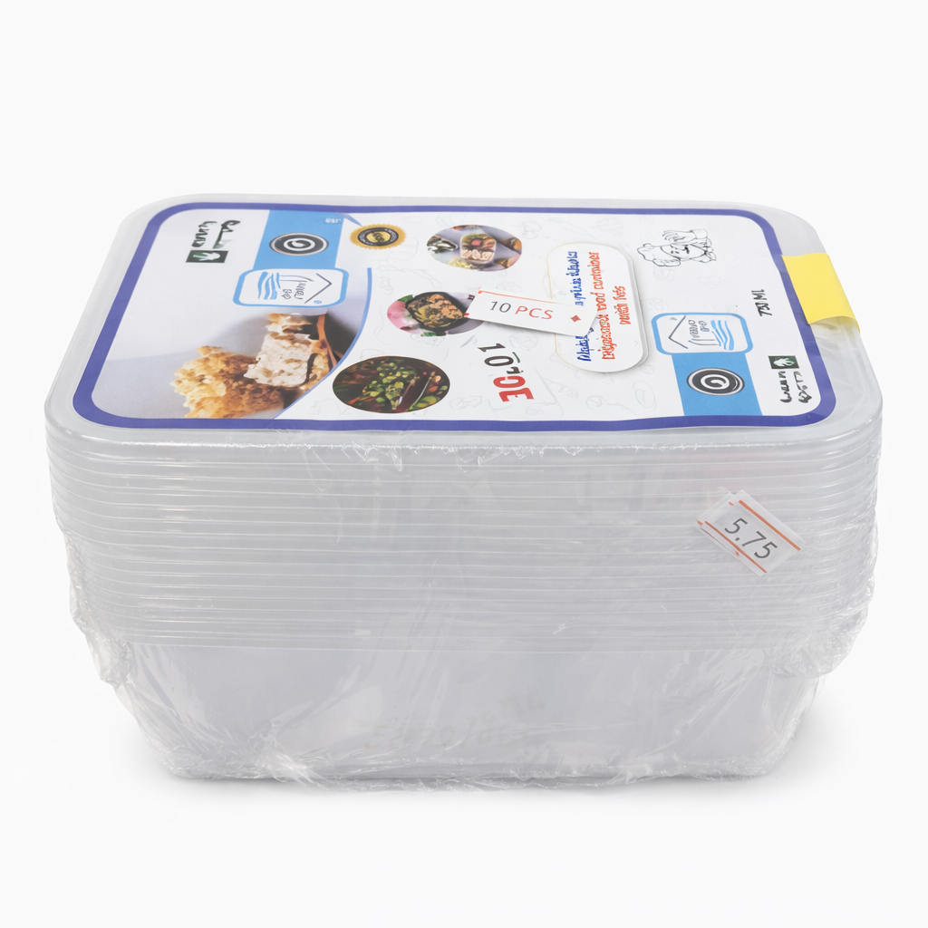 Right Clear Plastic Food Containers 750 ml – 10 Pieces – Model 22-303