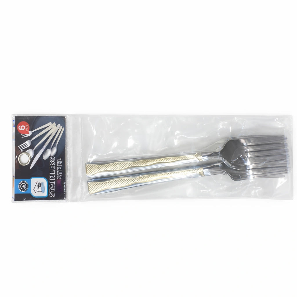 Rite Elegant Stainless Steel Forks – Silver & Gold, 6 Pieces (Model 9099)
