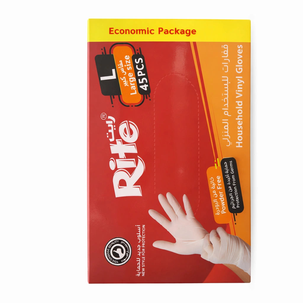 Rite Disposable Clear Gloves – Size L, 45 Pieces (Model 7662)