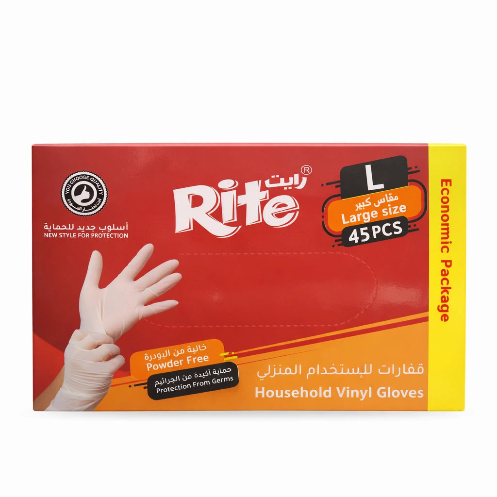 Rite Disposable Clear Gloves – Size L, 45 Pieces (Model 7662)
