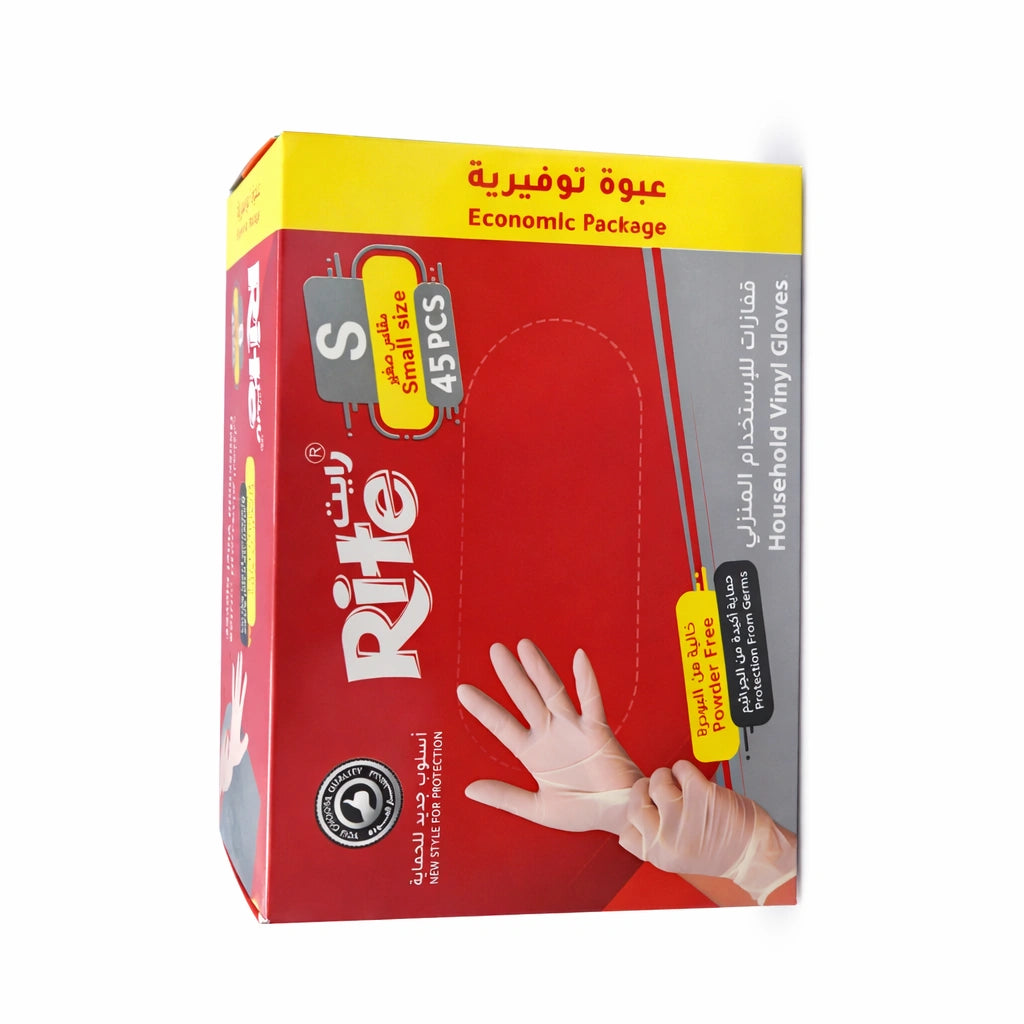 Rite Disposable Clear Gloves S – 45 Pieces (Model 7660)