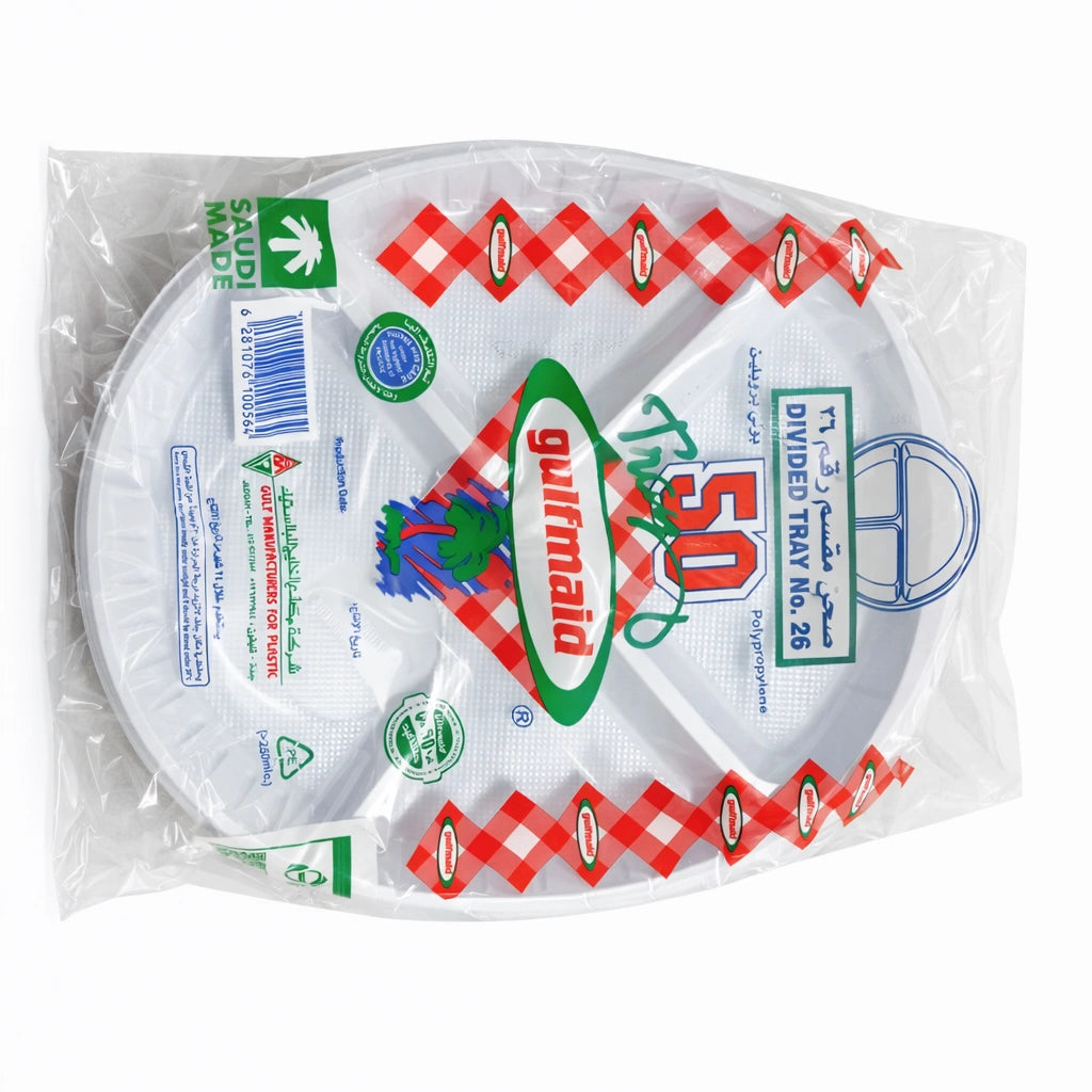 Al Khaleej Round Divided Plate Al Khaleej Round Divided Plate No.26 – 50 Pieces × 10 Packs