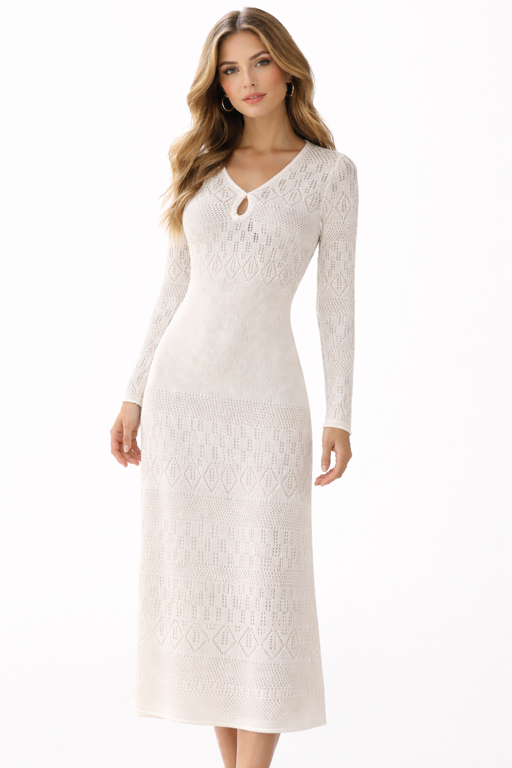 Dreses Long white open-knit dress (Guess)