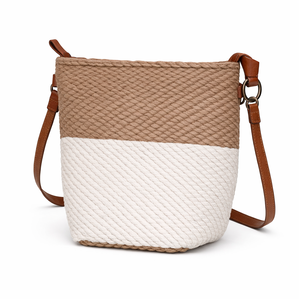 Woman's White&Brown Italian Handbag (ALEX MAX)