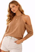 Warm Beige Cold Shoulder Women's Blouse(GUESS)