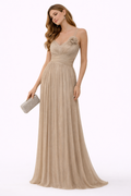 Gold pleated ruffled evening dress (HANITA)
