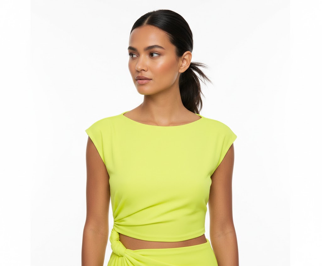 Lime Green Sleeveless Draped Neck Blouse (Hanita)