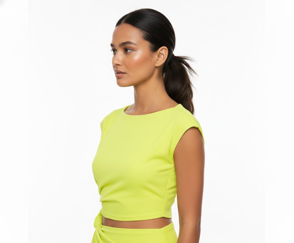 Lime Green Sleeveless Draped Neck Blouse (Hanita)