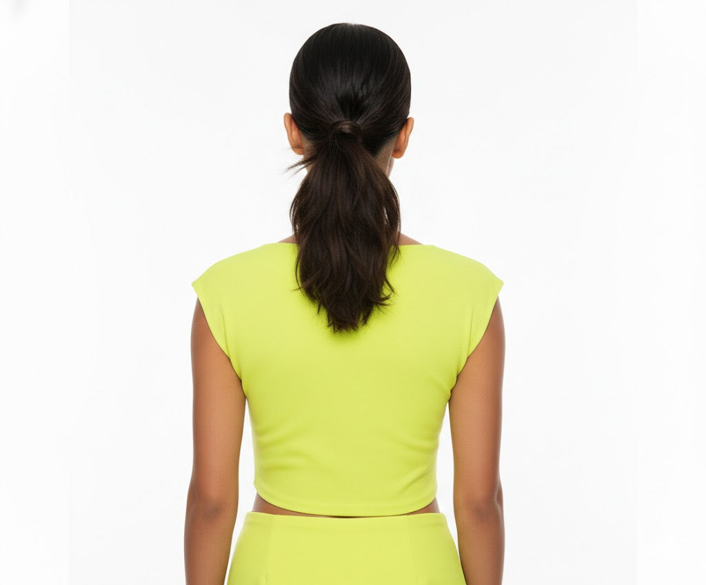 Lime Green Sleeveless Draped Neck Blouse (Hanita)