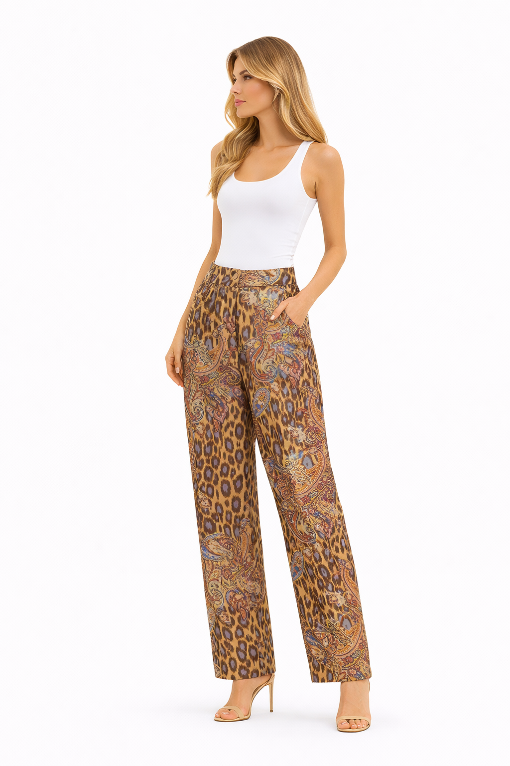 Bold leopard paisley patterned trousers (Hanita)