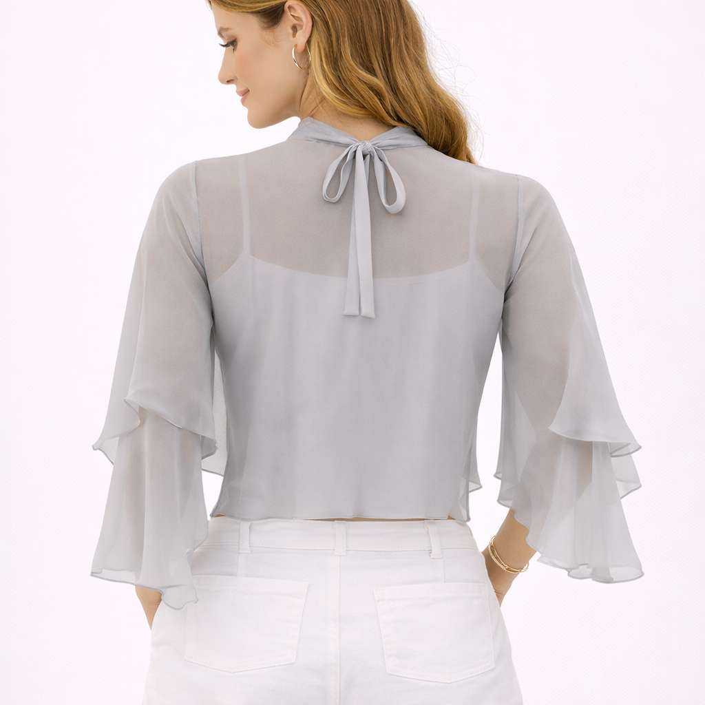 Grey Chiffon Tie-Front Blouse (Hanita)
