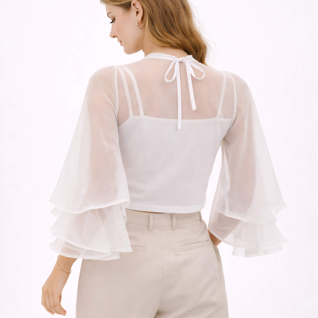 White Sheer Puff Sleeve Blouse (Hanita)