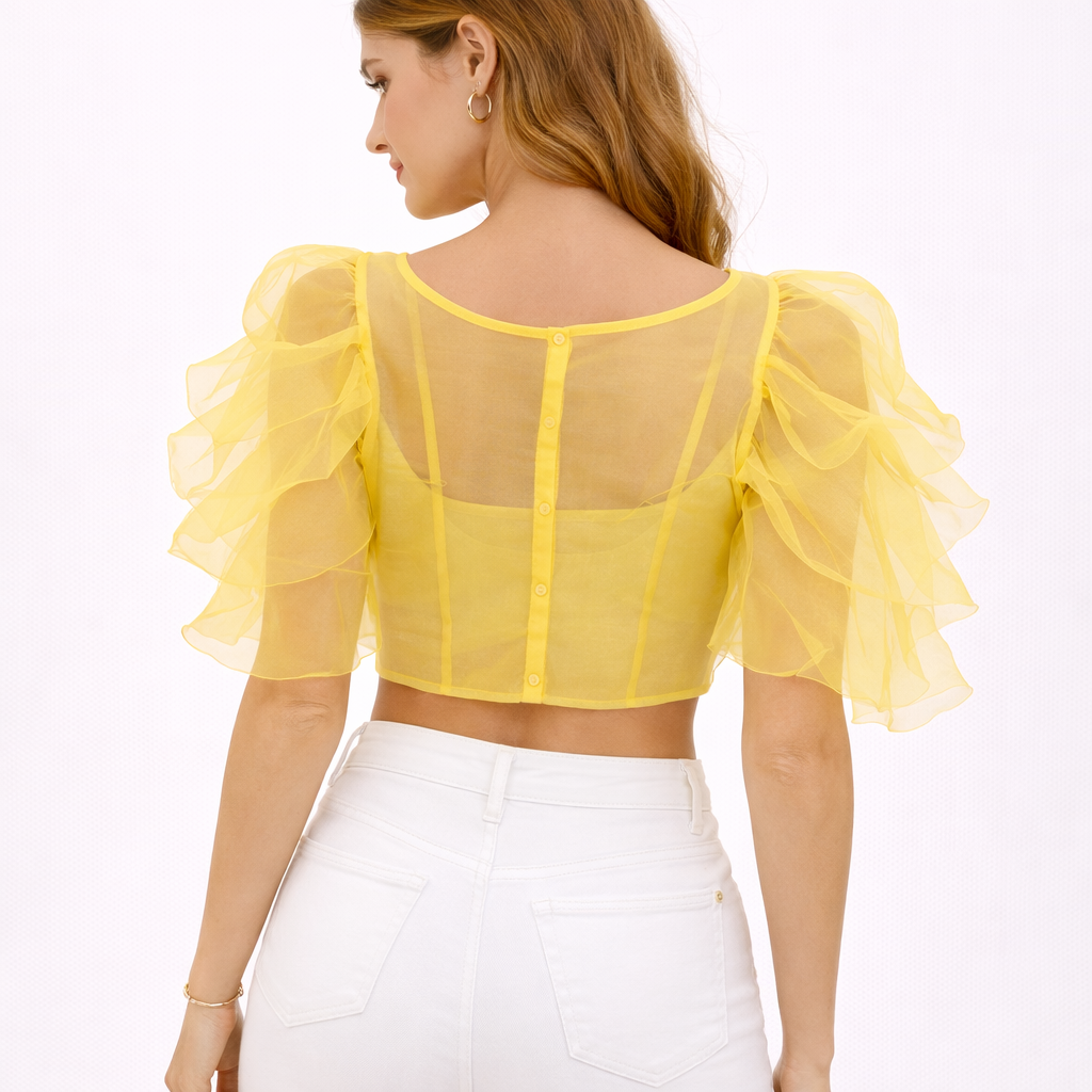 Yellow Sheer Puff Sleeve Blouse (Hanita)