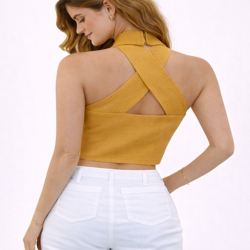 Brown cropped wide strap blouse (HANITA)