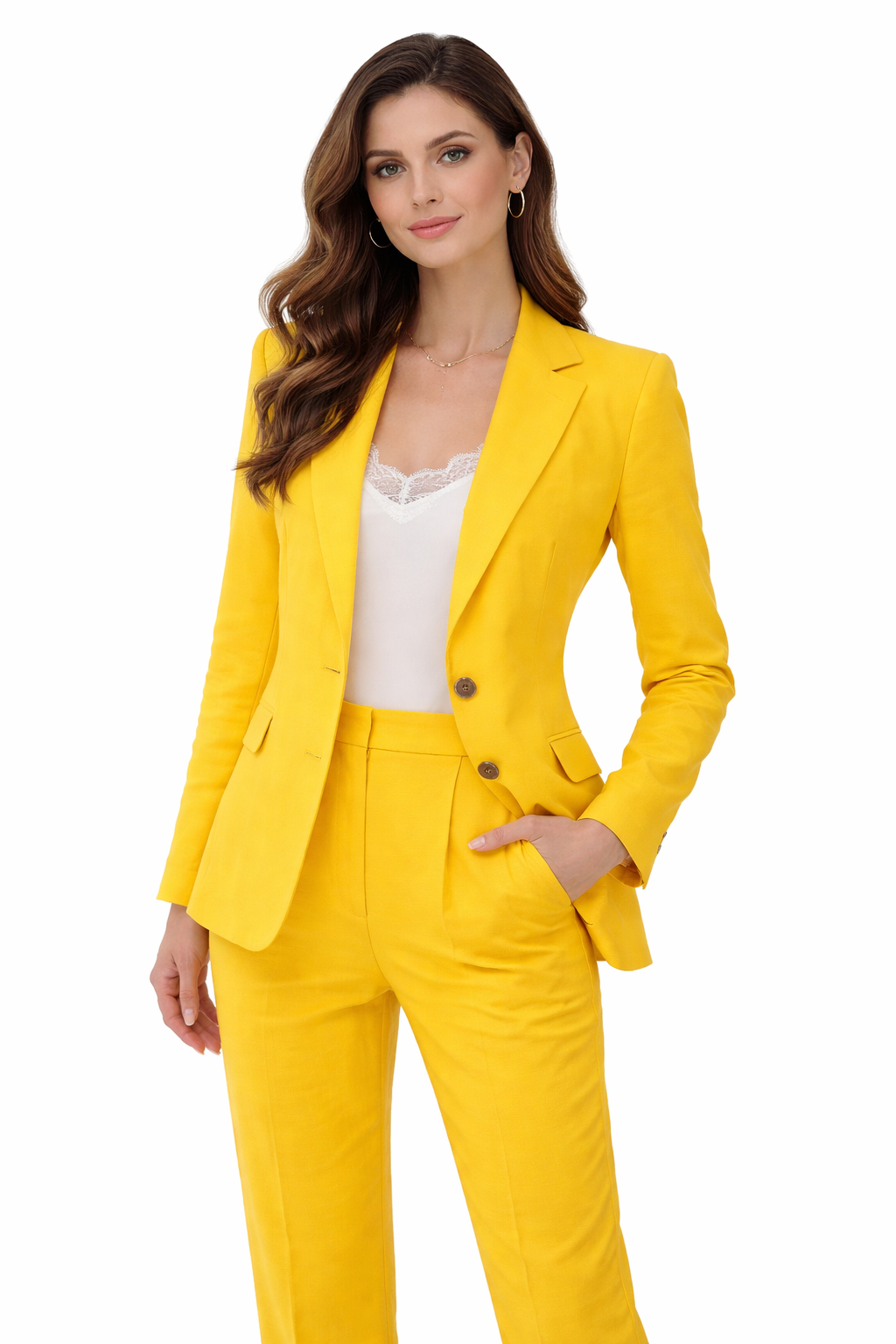 Vibrant yellow tailored blazer set (Hanita)