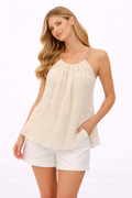 cream gold-chain halter top (Hanita)