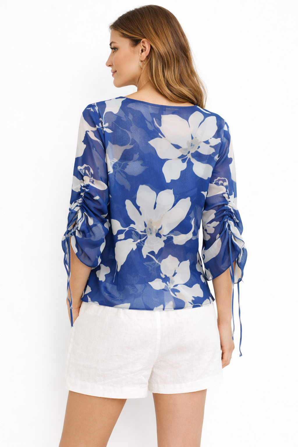 Blue floral sheer chiffon blouse (Hanita)