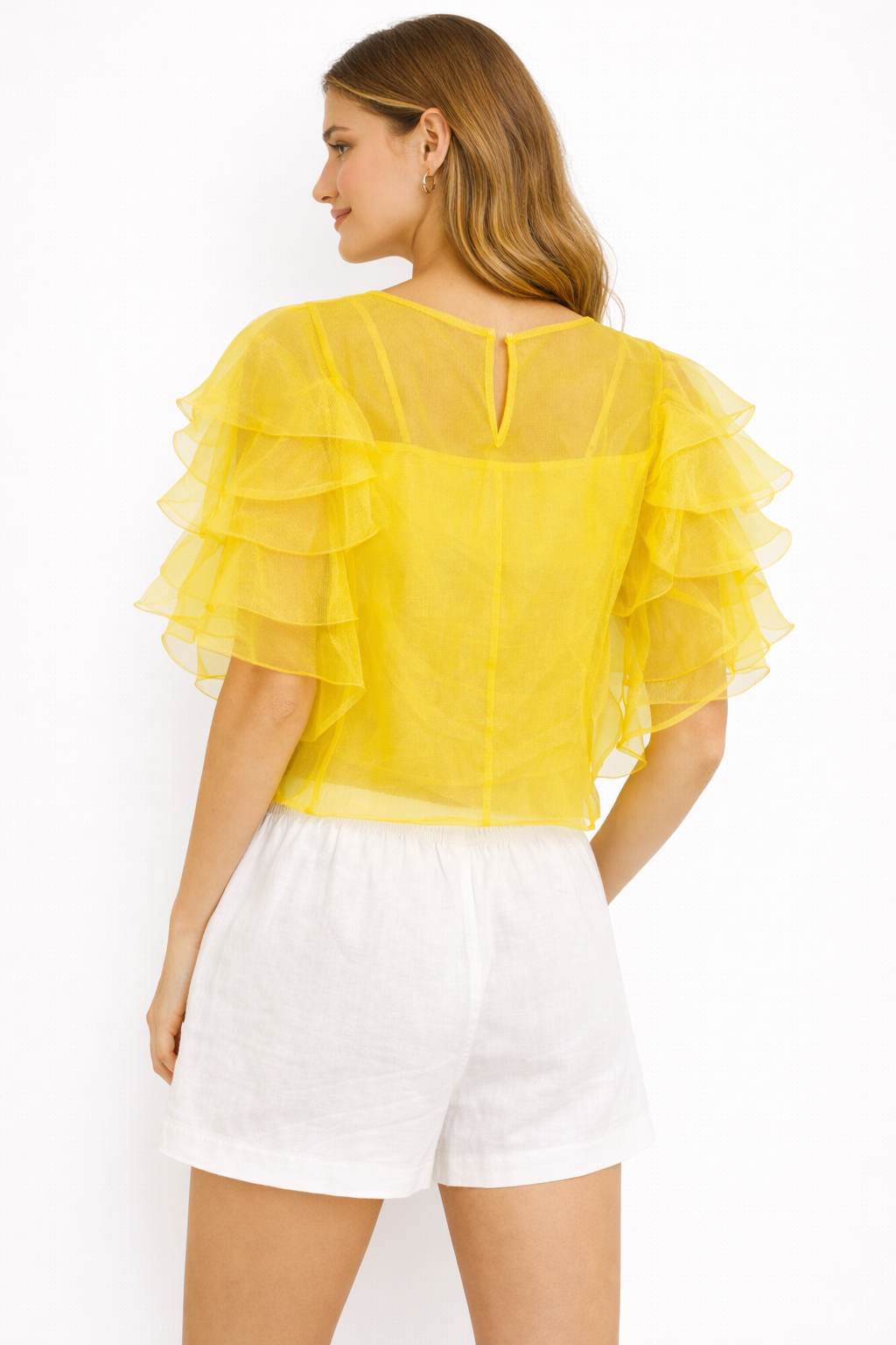 Yellow ruffled sheer blouse (Hanita)