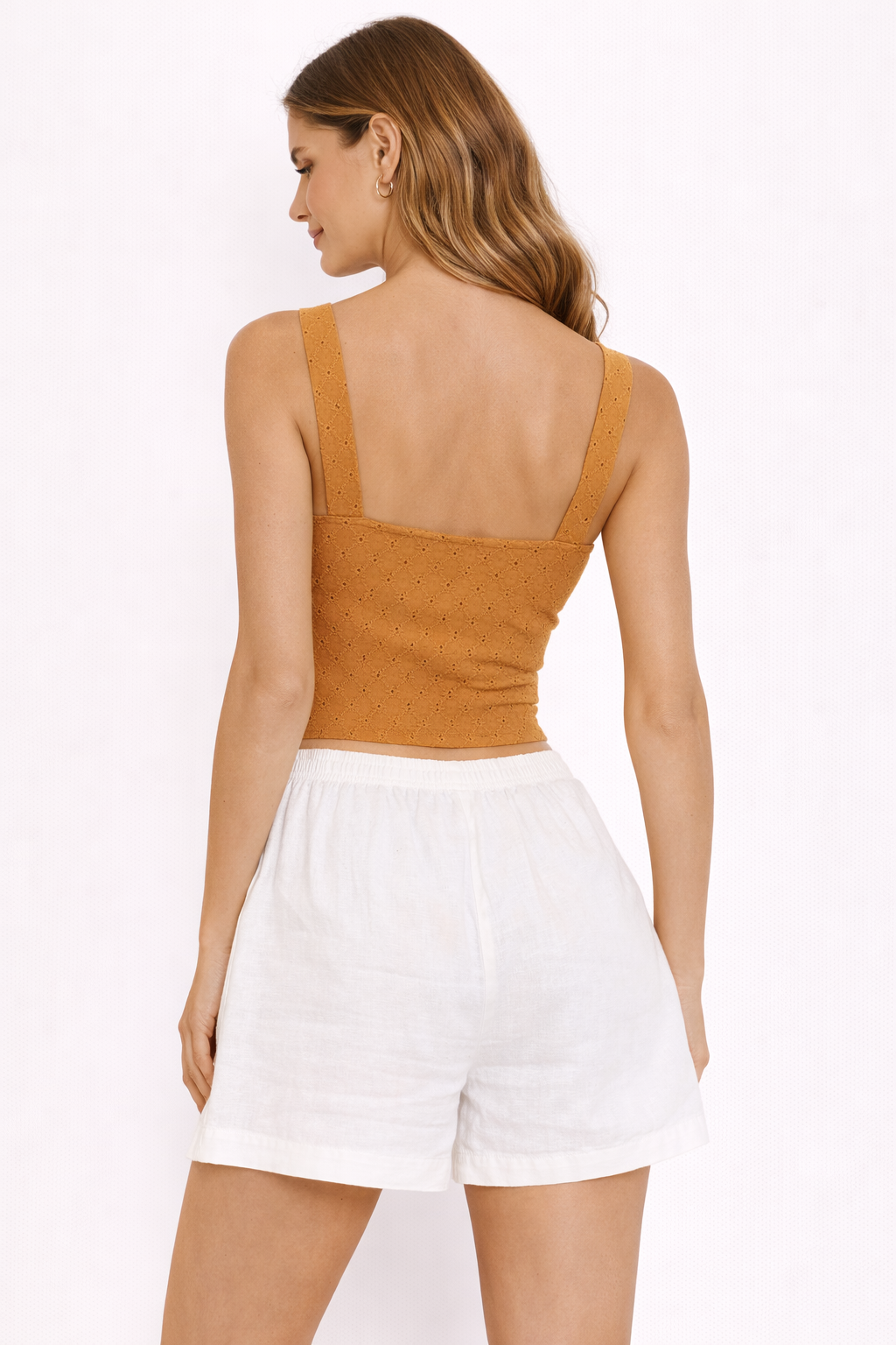 Mustard eyelet embroidery crop blouse (Hanita)