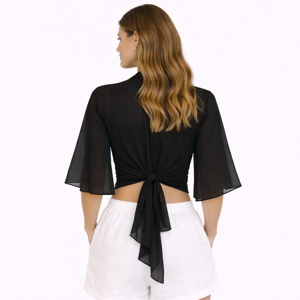 Black draped blouse with gold detail (Hanita)