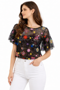 Black sheer colorful floral blouse (Hanita)