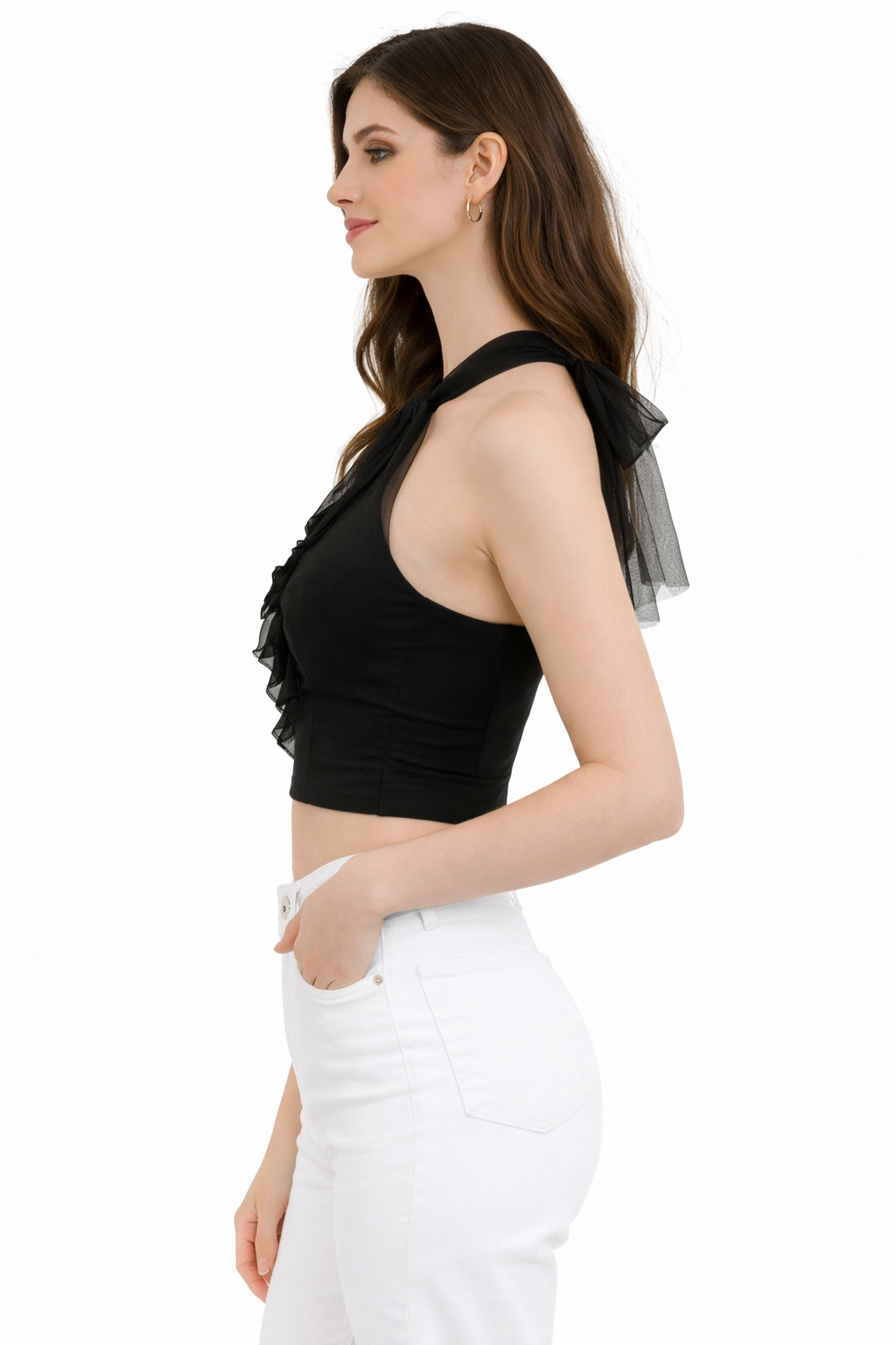 Black draped halter-neck bow blouse (Hanita)