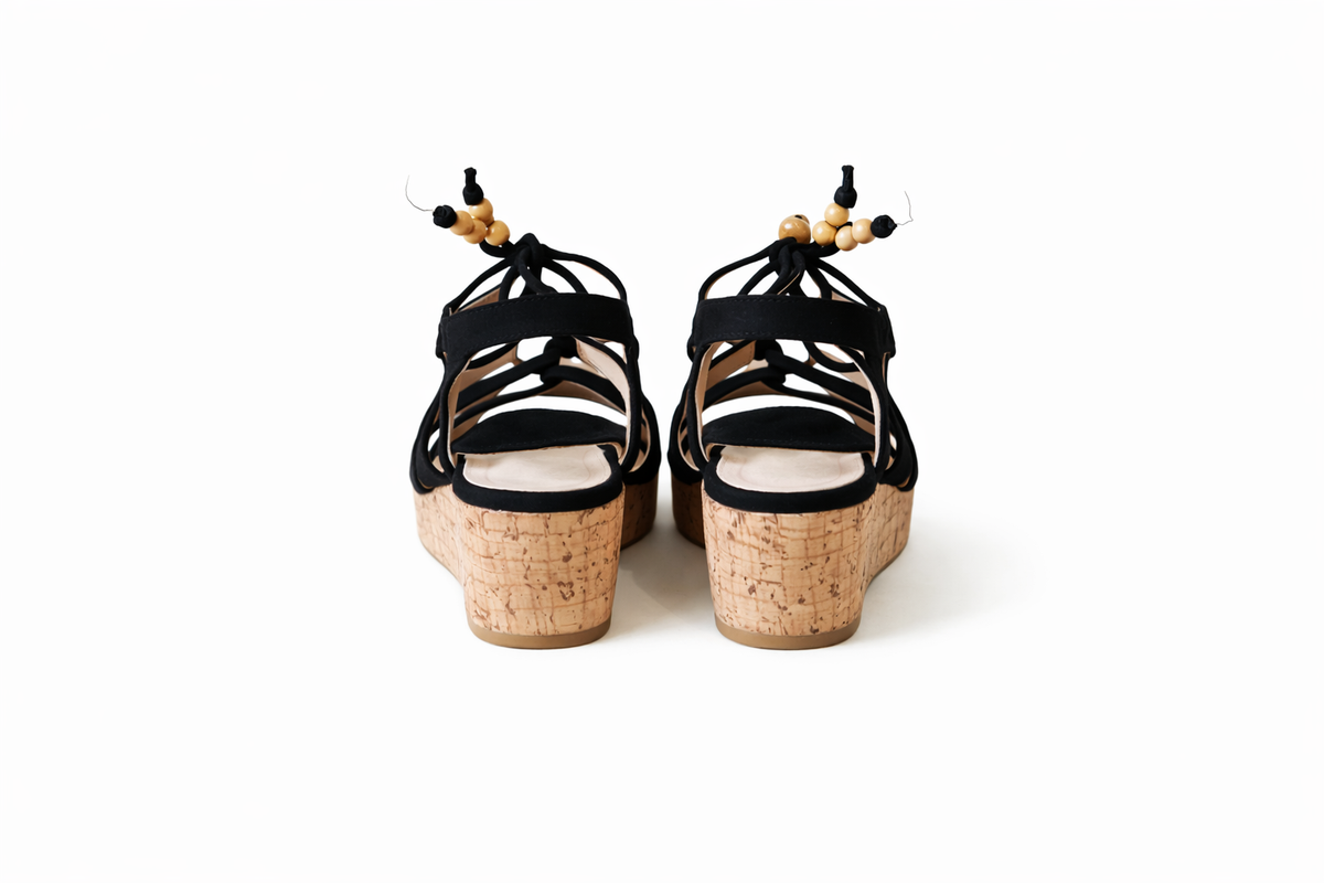 Beaded black wedge, boho-chic flair (MGTN)