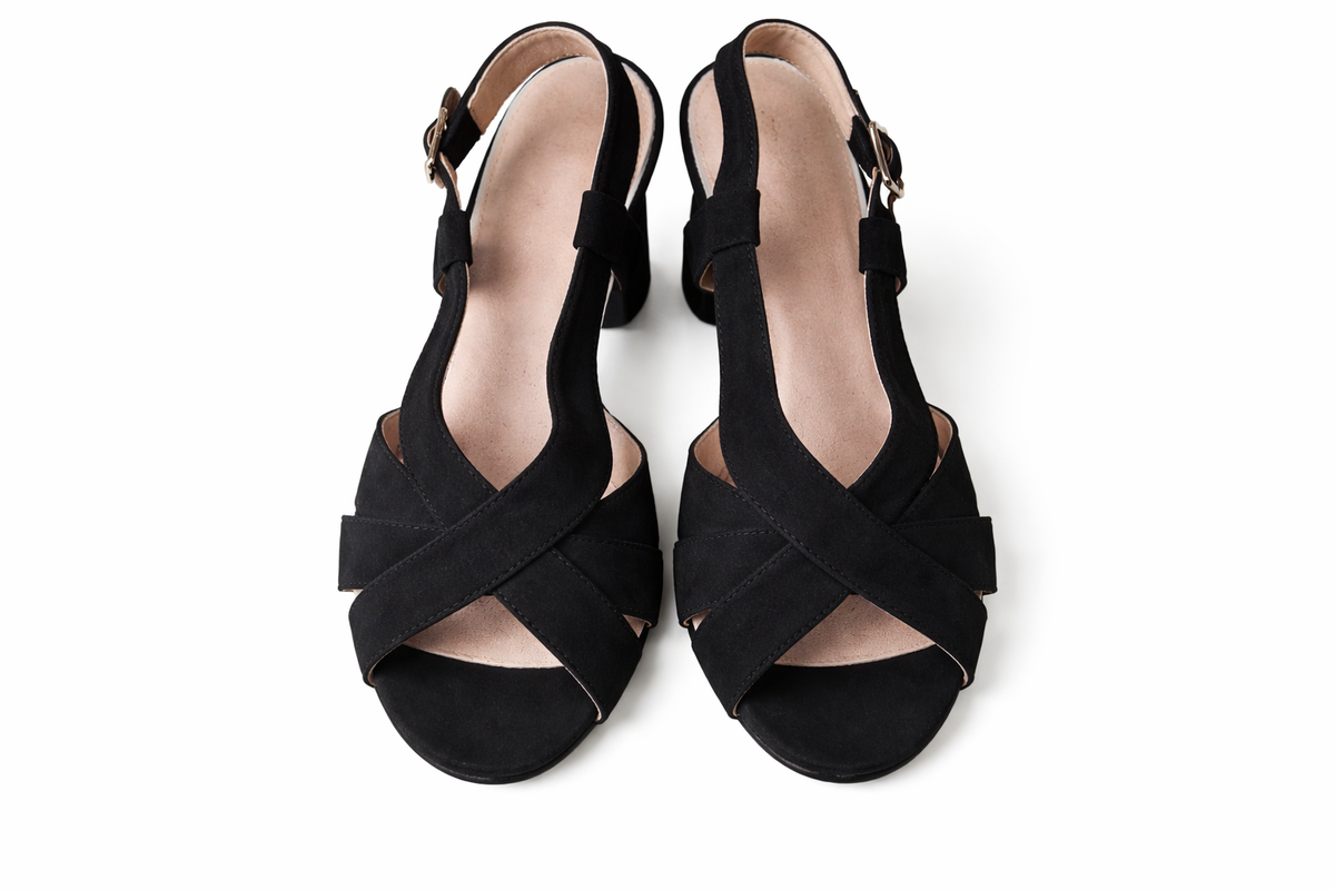 High-heeled black suede sandal (Mariamare)
