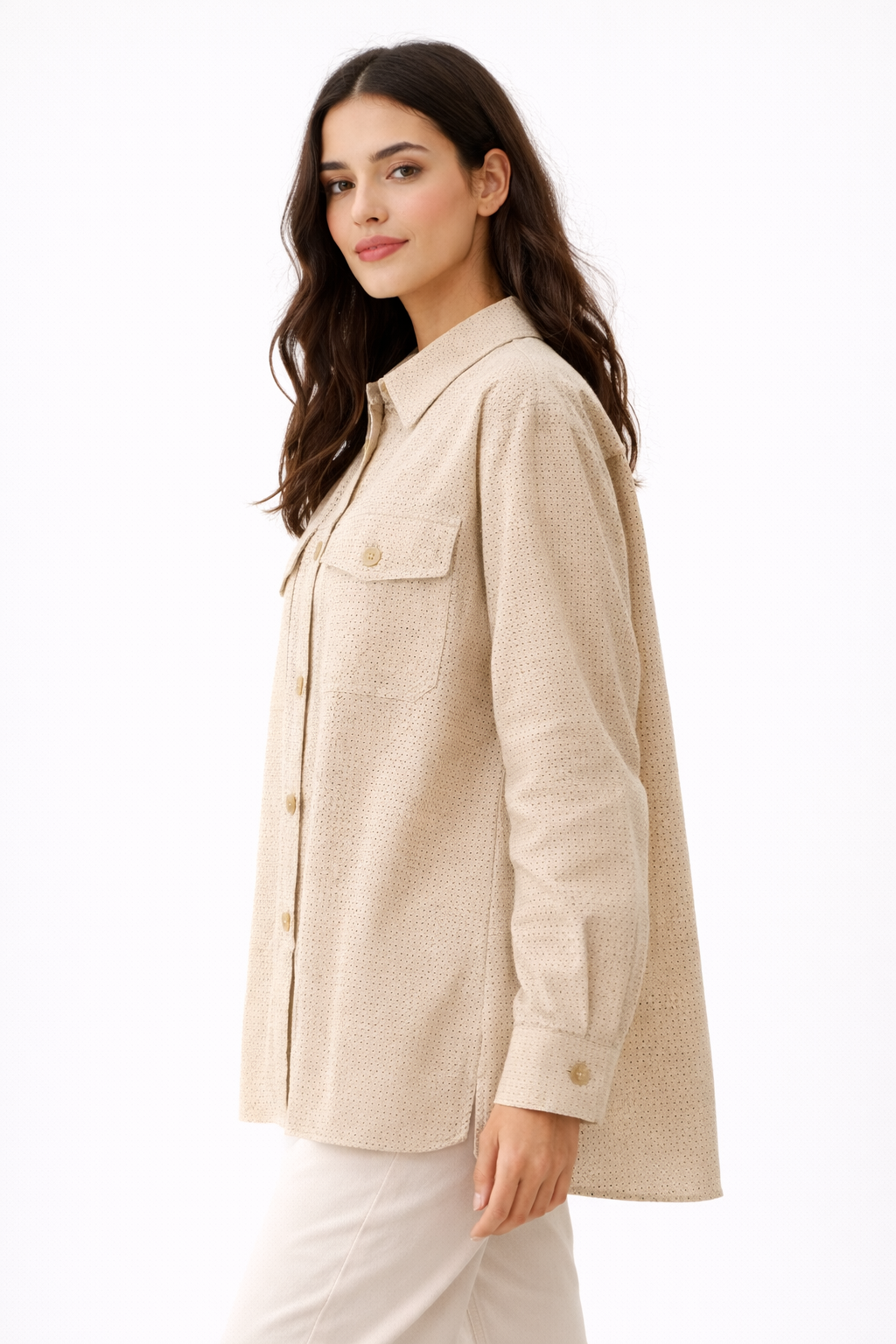Beige perforated shirt front pockets (Hanita)