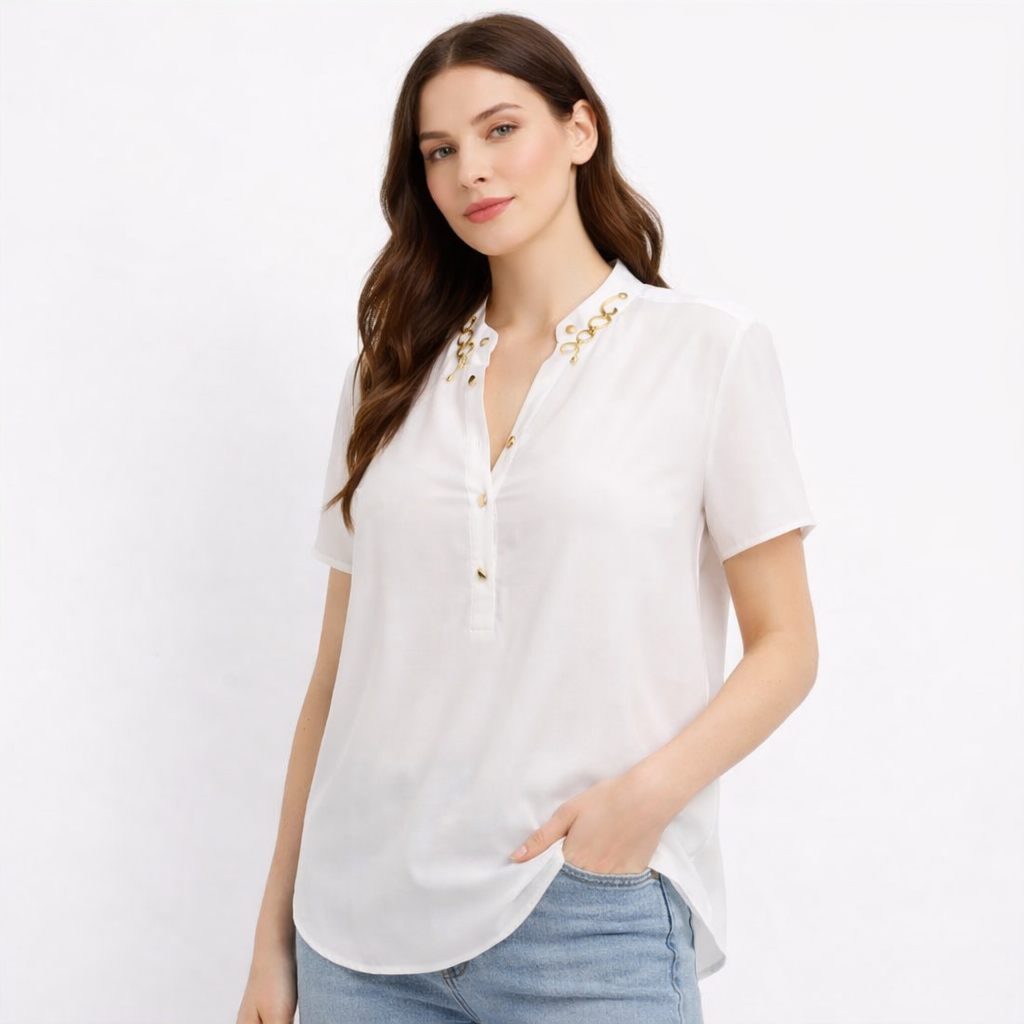 White Button Detail Women's Blouse (guess)