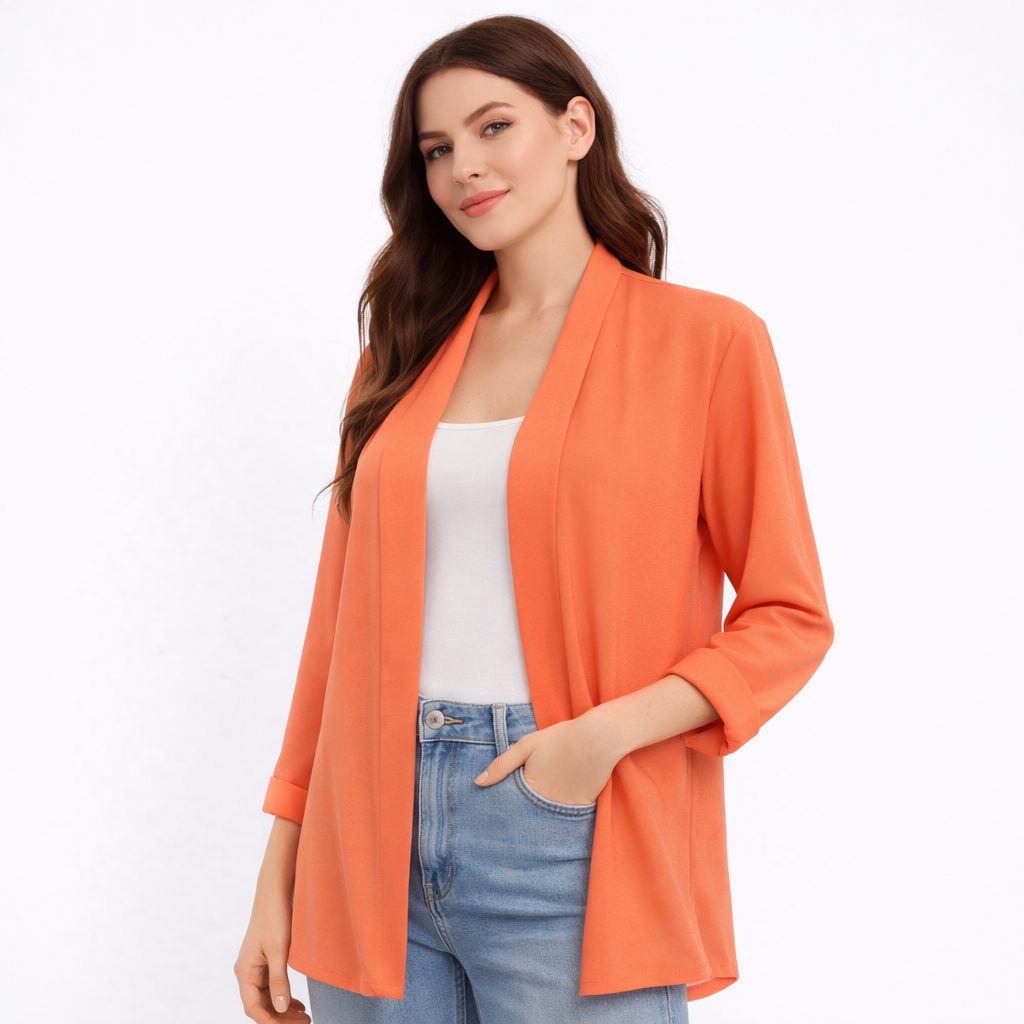 Vibrant orange casual kimono blouse (Hanita)