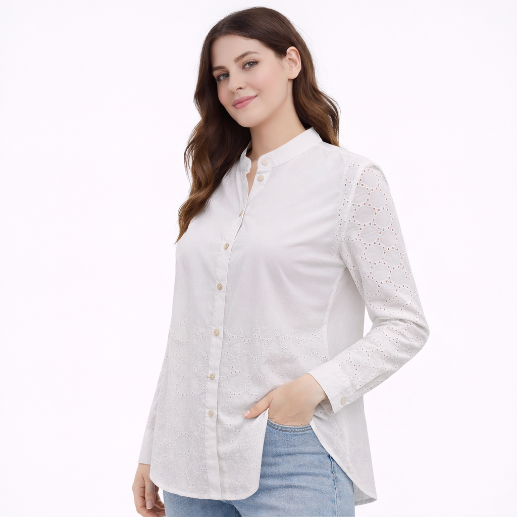 Elegant white eyelet embroidered blouse  (Hanita)