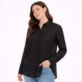 Elegant sheer black button-down blouse (Hanita)