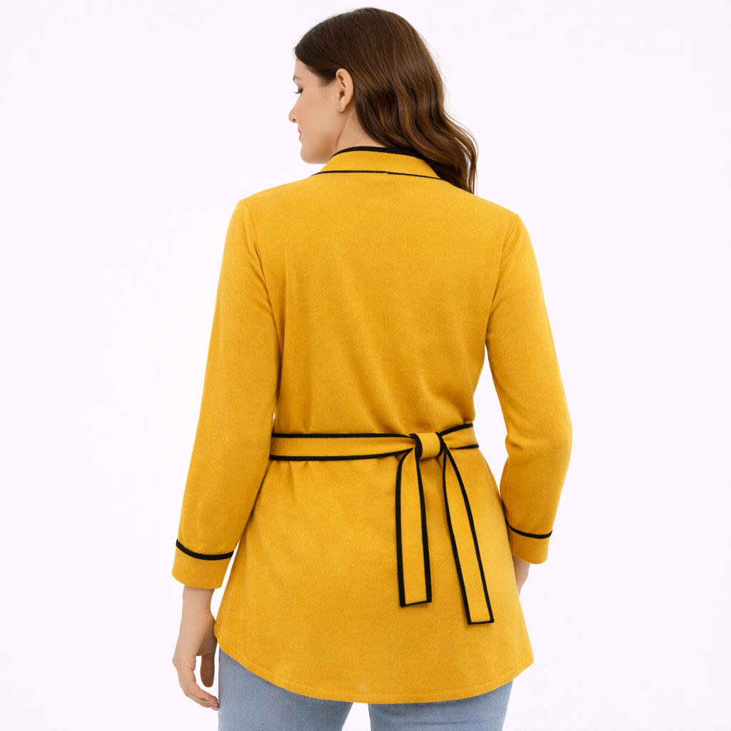 Yellow blouse with black trim belt  (Hanita)