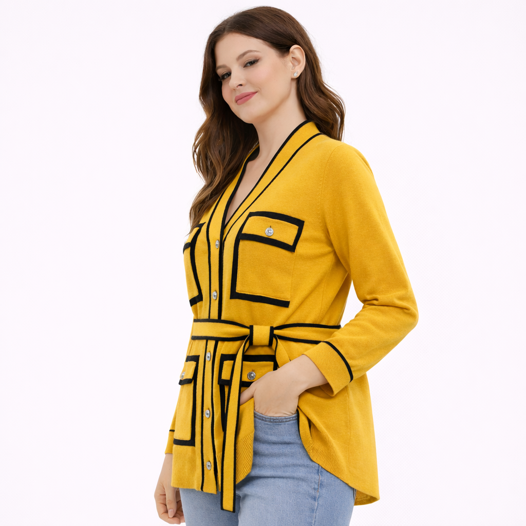Yellow blouse with black trim belt  (Hanita)