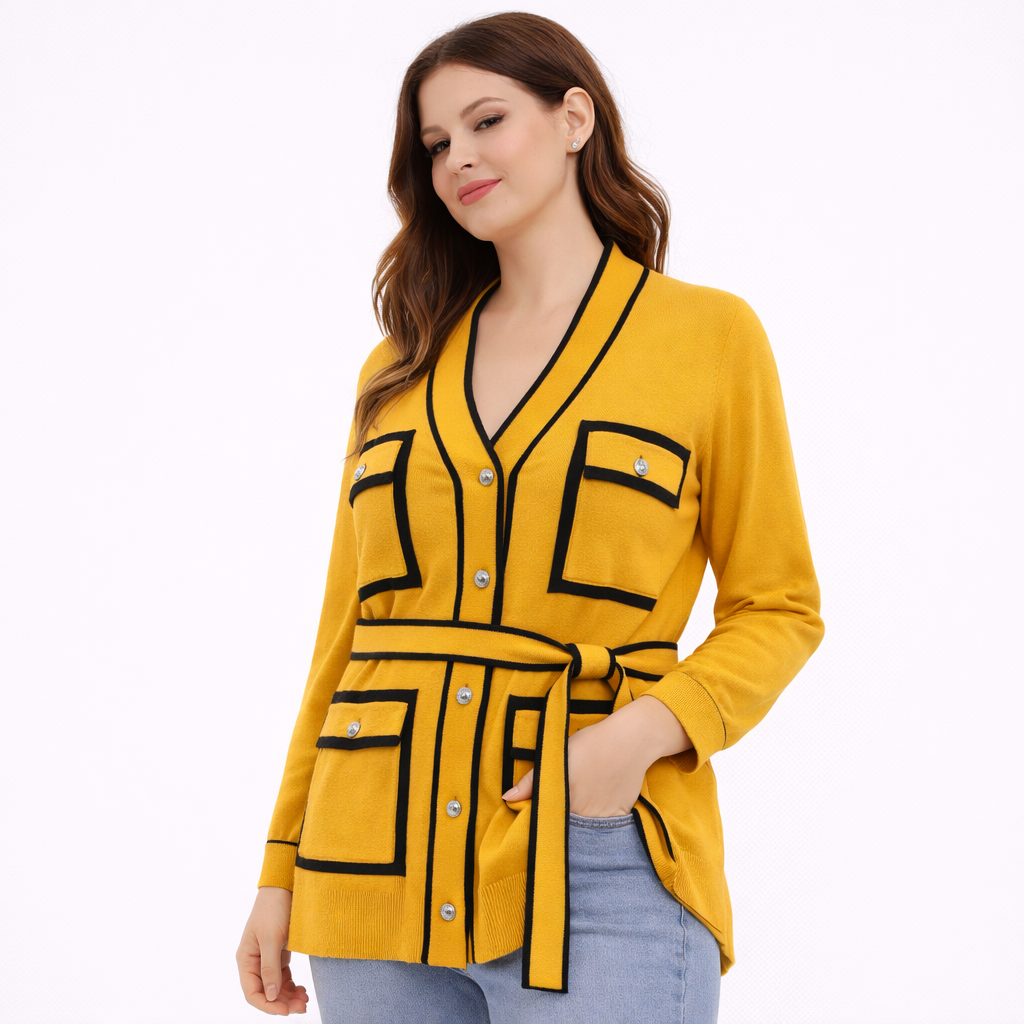 Yellow blouse with black trim belt  (Hanita)