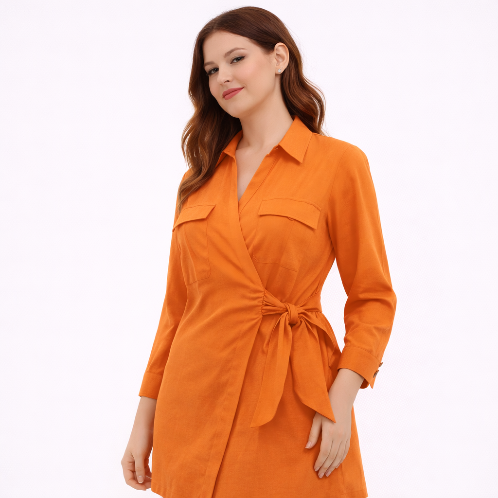 Orange wrap style belted waist blouse  (Hanita)