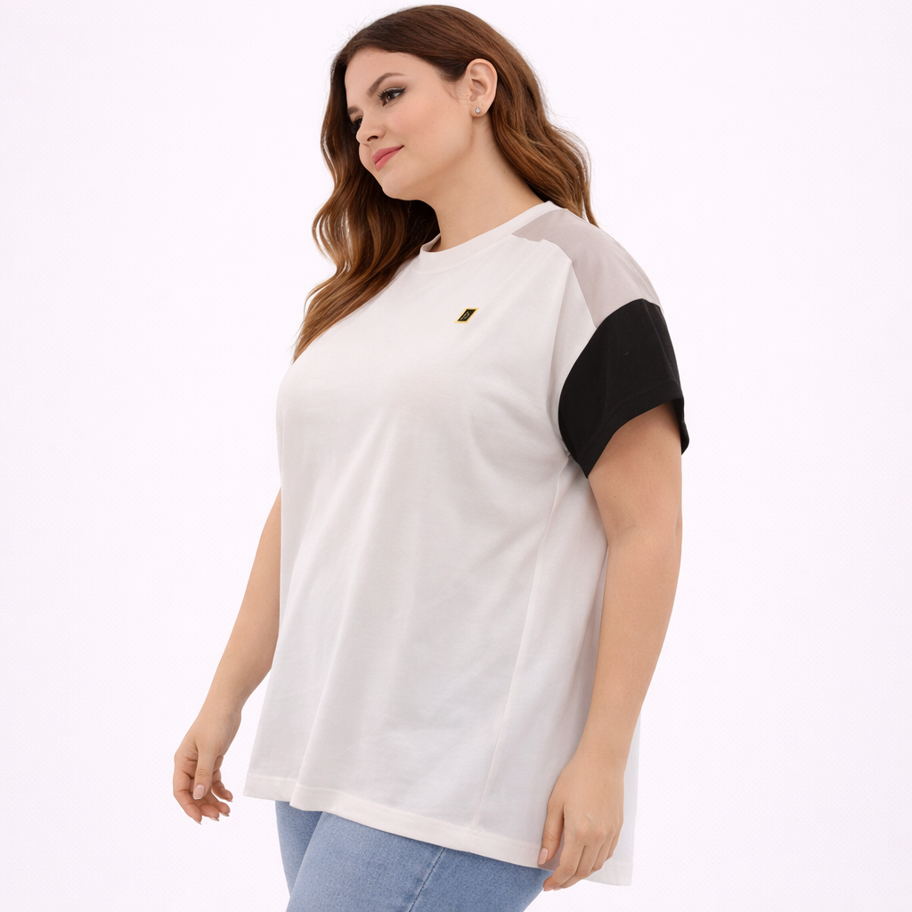 Modern white color-block sleeve blouse (Hanita)