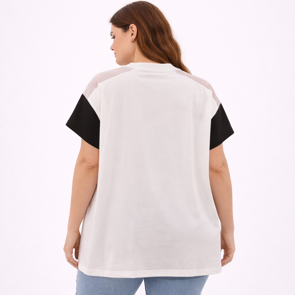 Modern white color-block sleeve blouse (Hanita)