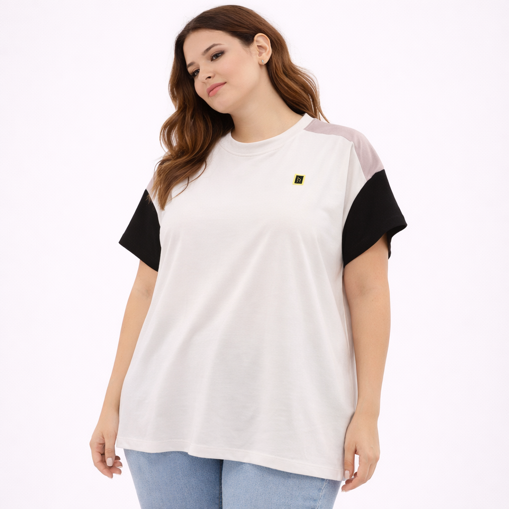 Modern white color-block sleeve blouse (Hanita)