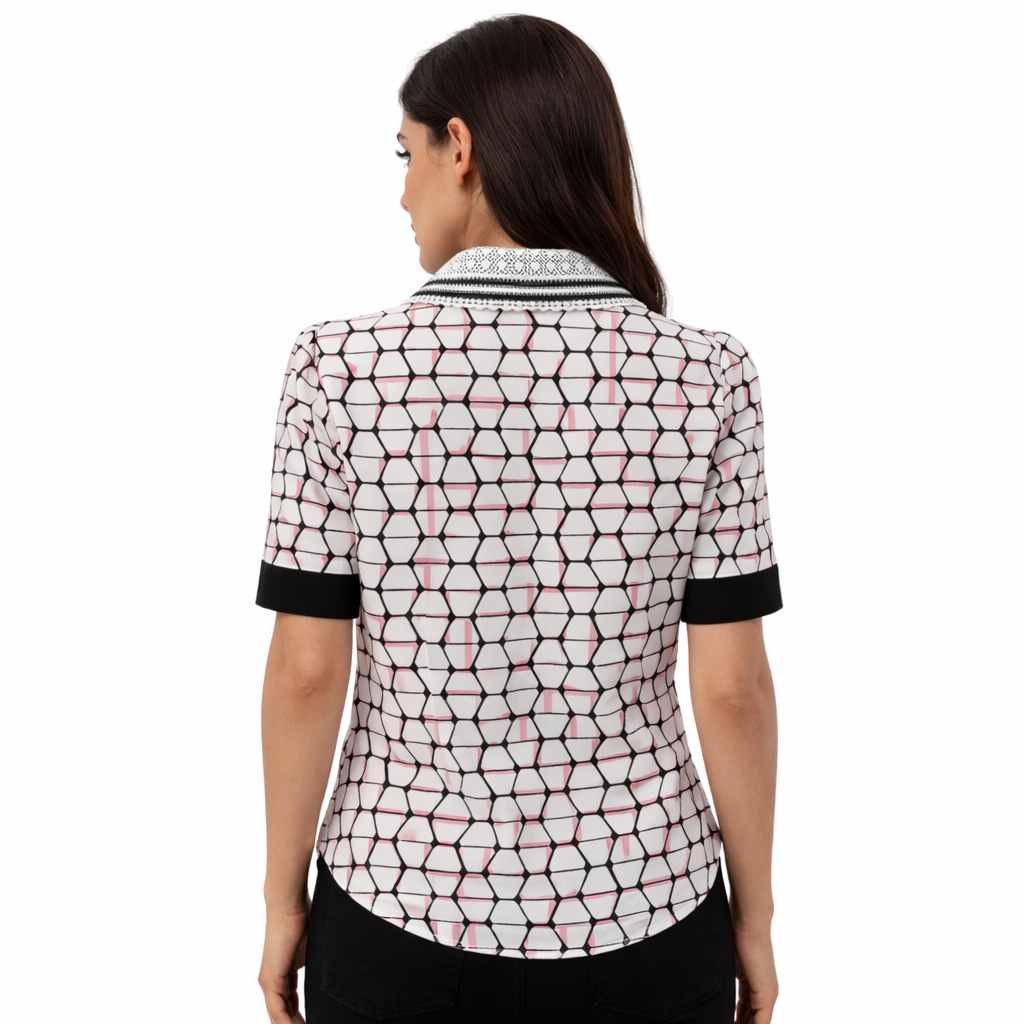 Geometric print blouse with embroidered collar (Hanita)