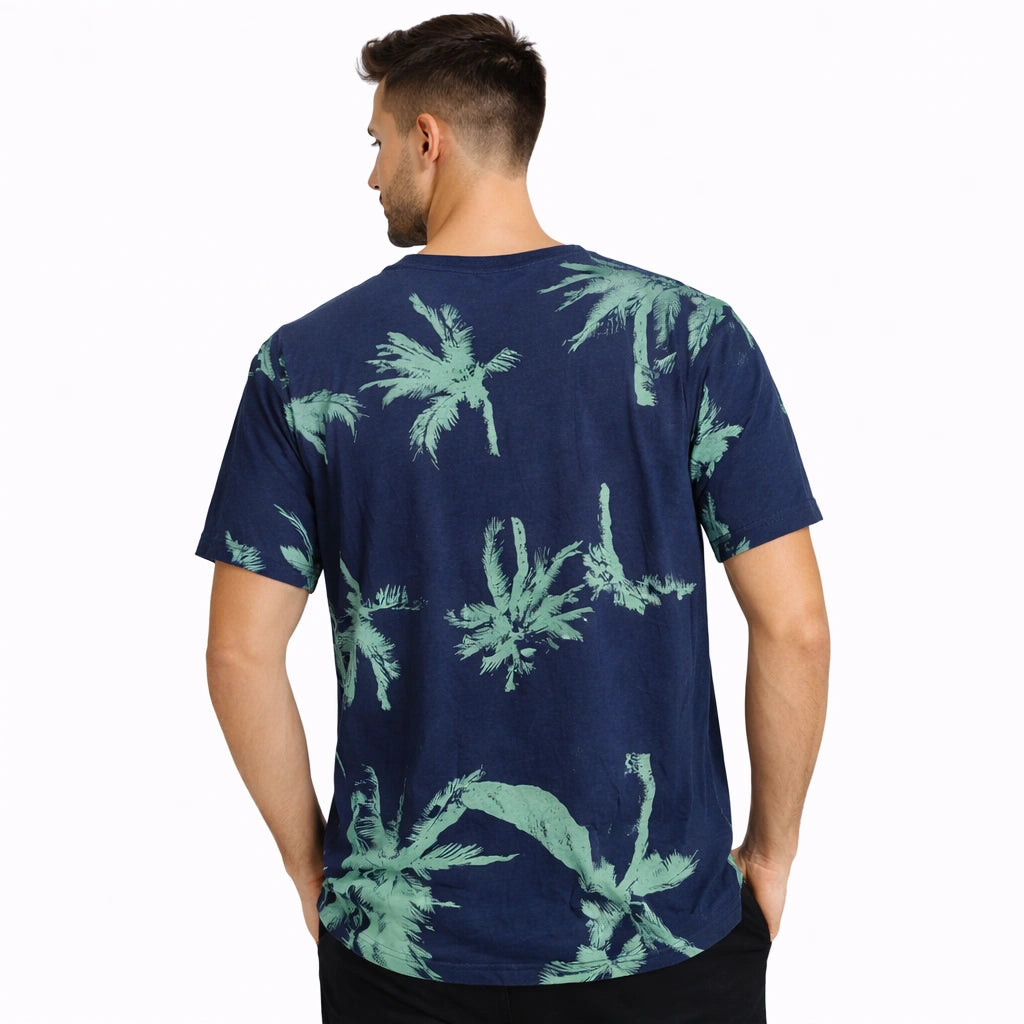 Navy Tropical Palm Print Tee (IN SIDE)