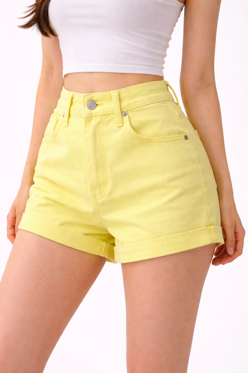 Women’s Light Yellow Denim Shorts (inside)
