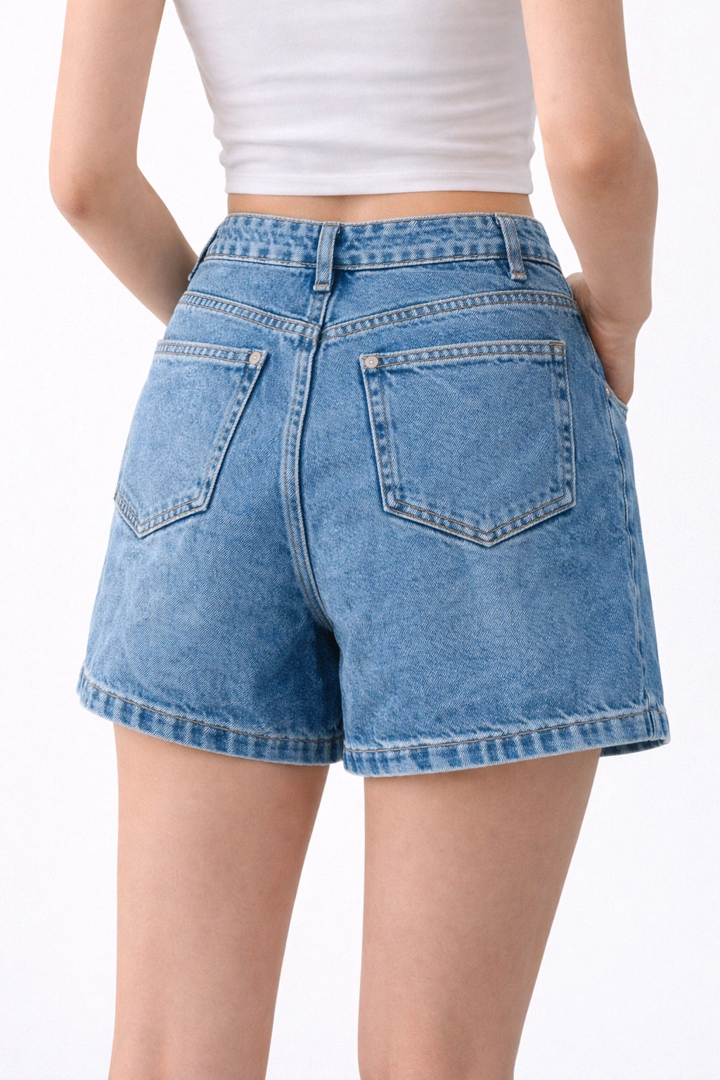 High-Waist Distressed Denim Shorts (INSIDE)
