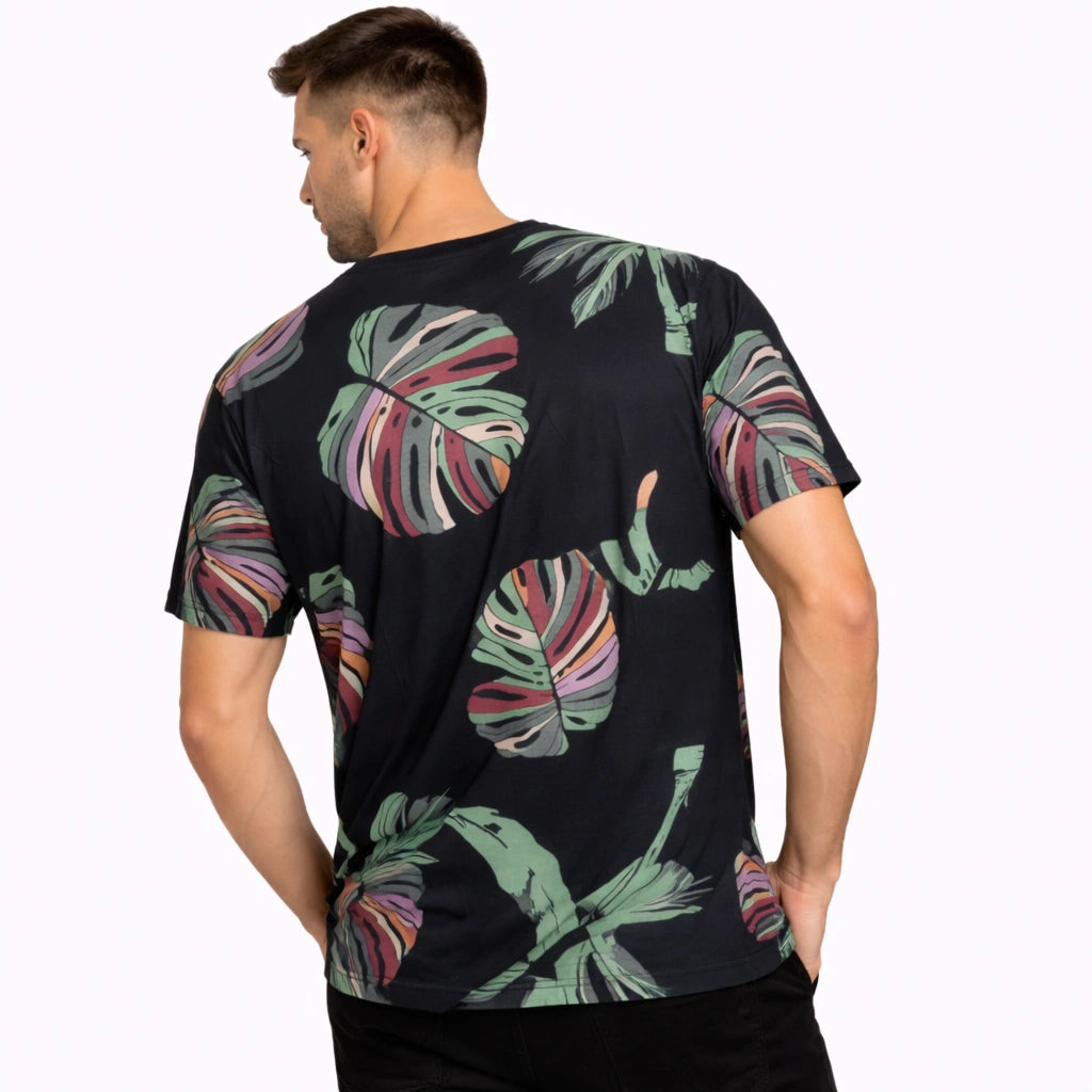 Black Vibrant Tropical Leaf Tee (IN SIDE)